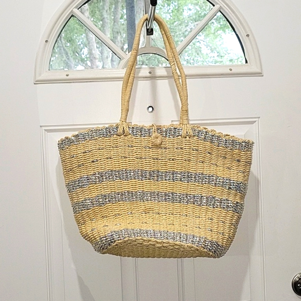 Stripe Straw and silver Bag for Summer/Beach Sophistication Size Large
